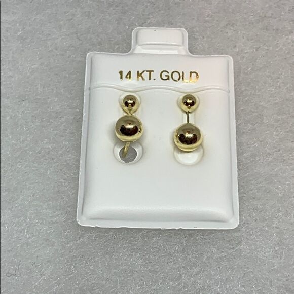 Double ball two hole earring 14k solid gold - Picture 10 of 12